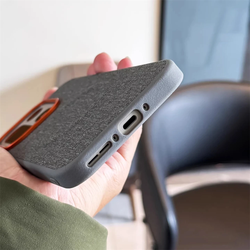 Luxury Magnetic PU Leather Cloth Texture Bumper Case with Wireless Charging Cover