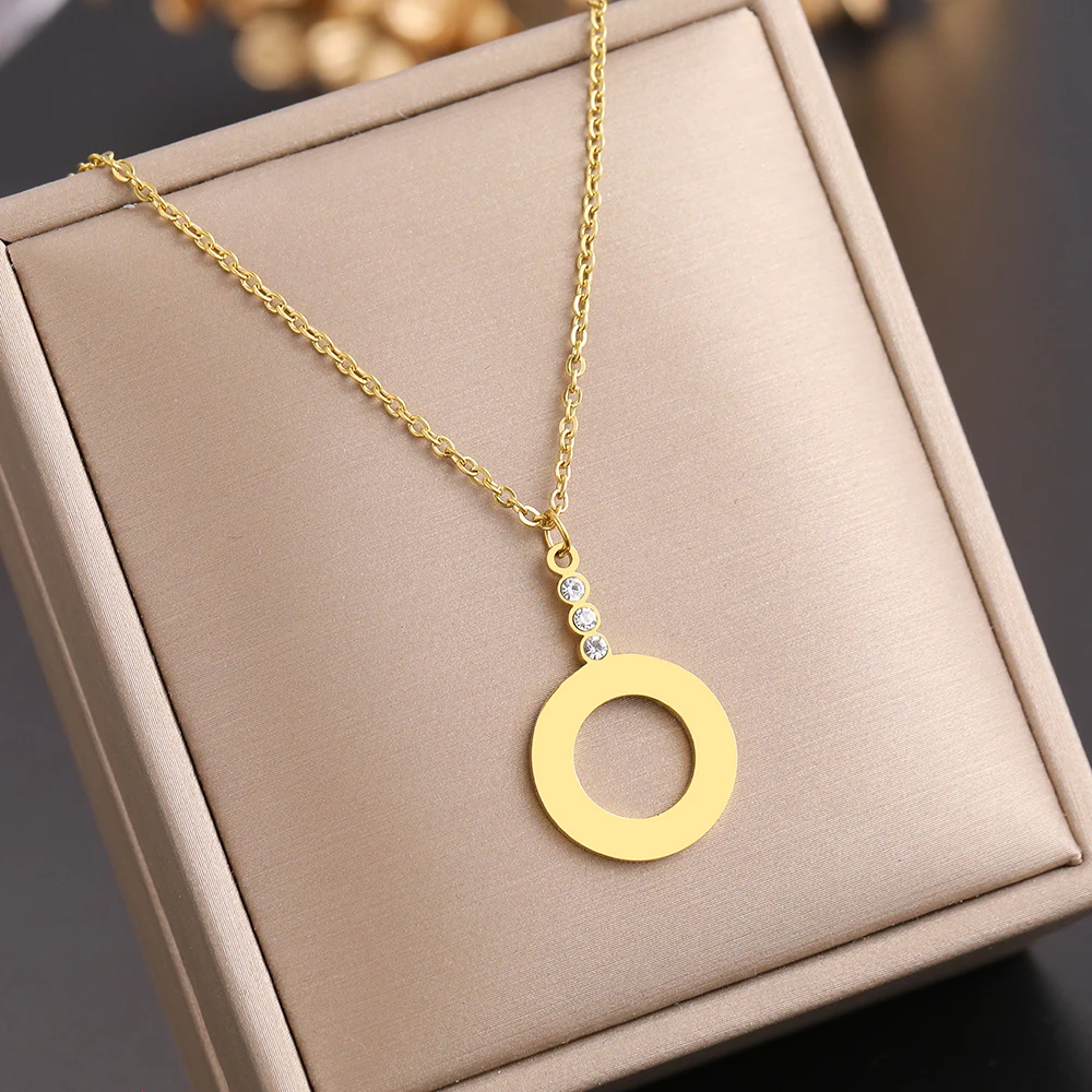 Stainless Steel Necklaces Geometric Circle Pendant Light Luxury Crystal Zircon Clavicle Chain Fashion Necklace For women Jewelry