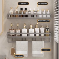 Bathroom Storage Rack Non Perforated Wall Mounted Towel Rack Bathroom Washbasin Cosmetics Storage Rack Wrought Iron Material 2