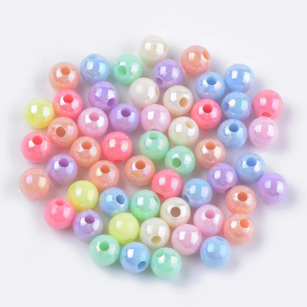 

500pcs Opaque Acrylic Beads AB Color ,Round Mixed Color 6x5.5mm Hole: 1.8mm