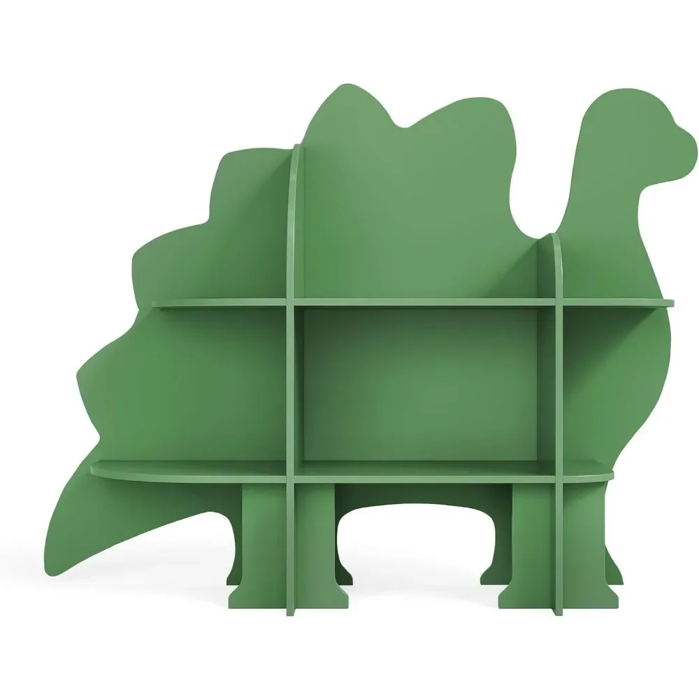 Dinosaur Kids Bookshelf, 2-Tier Bookshelf for Kids, Baby Bookshelf and Toy Storage, Wooden Kids Bookcase, Toddler Book Shelf 6