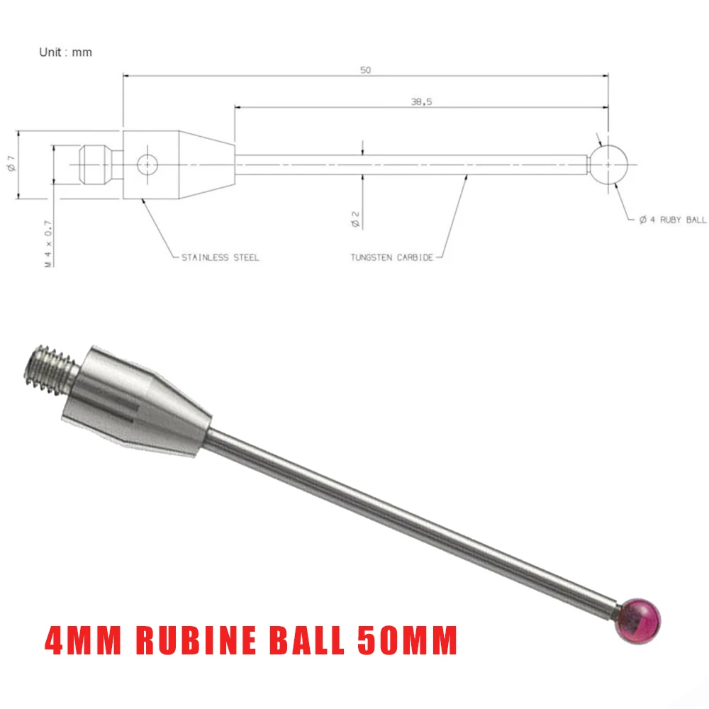 

CMM Touch Probe Stylus 4mm Dia Rubine Ball Ceramic Stem M4 CMM A-5003-4799 Tools Touch Probe CMM Machines & Comparators