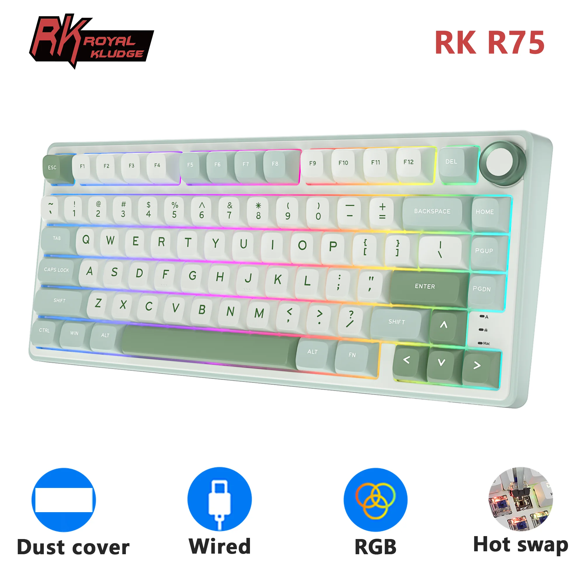 RK Royal Kludge R75 Gasket Wired Mechanical Keyboard 80 Keys RGB
