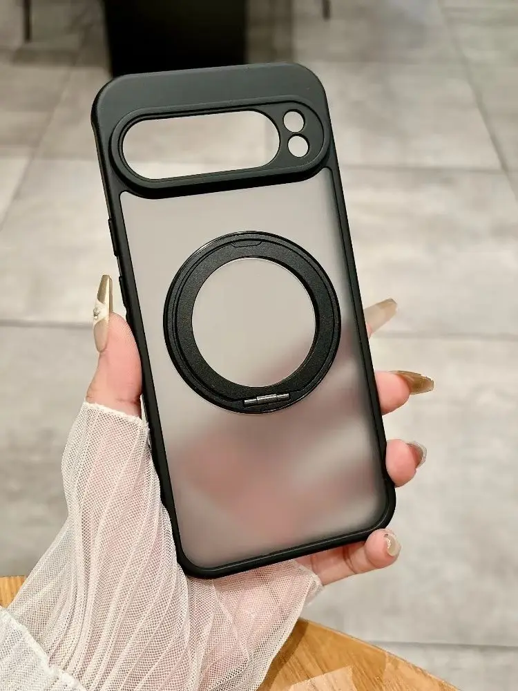 MagSafe Matte Rotating Bracket Case with Transparent Shockproof Cover and Holder Stand