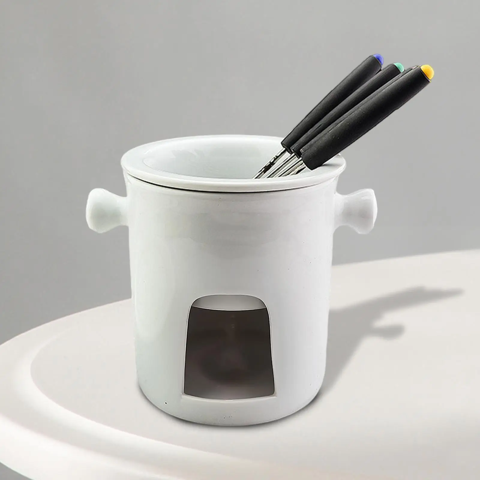 Fondue Set Serving Fondue Set Engagement with 4 Forks Party Snack Cheese Pot Porcelain Melting Pot for Broth Dessert
