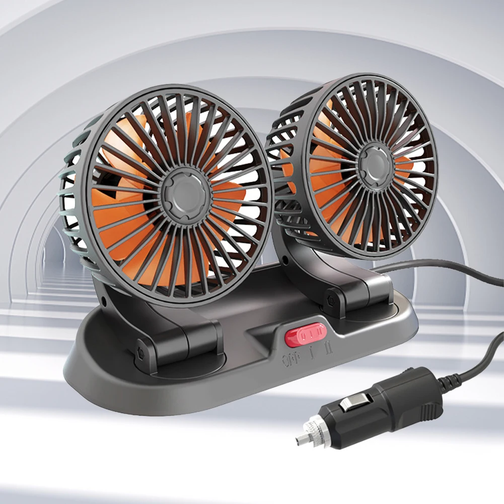 자동차 선풍기 듀얼 헤드 미니 냉각 선풍기 360, 자동차 트럭 SUV RV 크레인용, 2 단 회전 USB, 5 V, 12 V, 24V