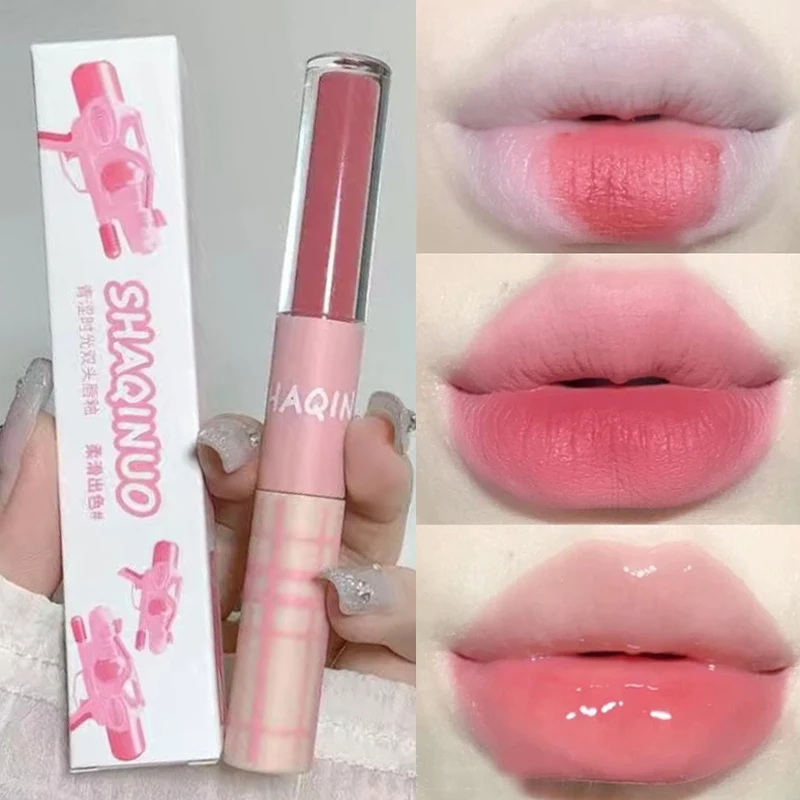 1 Pz Doppia Testa Lucidalabbra Impermeabile Di Lunga Durata Idratante Opaco Specchio Lucidalabbra Liquido Rossetti Labbra Cosmetici Per Il Trucco