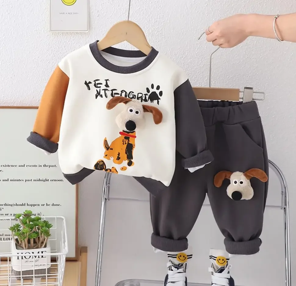 Baby Boy Boutique Outfits Set 2024 New Kids Clothes Cartoon Printed O-neck Pullover Hoodies and Pants Children Jogging Suits