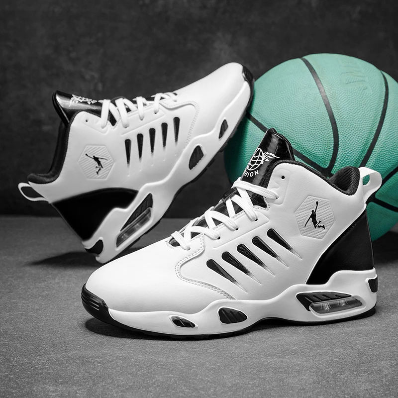 Men's High-Top Basketball Shoes, Featuring a Breathable Mesh Design for Maximum Comfort Outdoor Shock-Absorbing Running Shoes, High Rebound Cushioning Technology, Makes Running Smoother and More Comfortable, Enhances Support, Stylish White Design, Suitable for Athletic Performance and Everyday Wear.