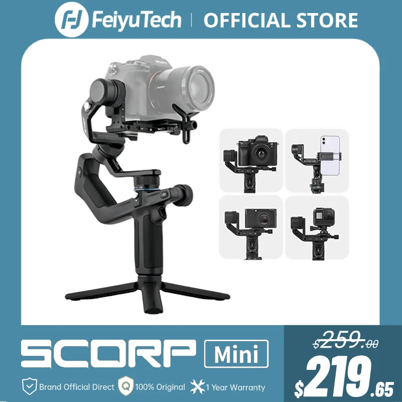 FeiyuTech Official SCORP Mini-1 three Axis Handheld All-in-One Gimbal Stabilizer for GoPro Smartphone Mirrorless Camera