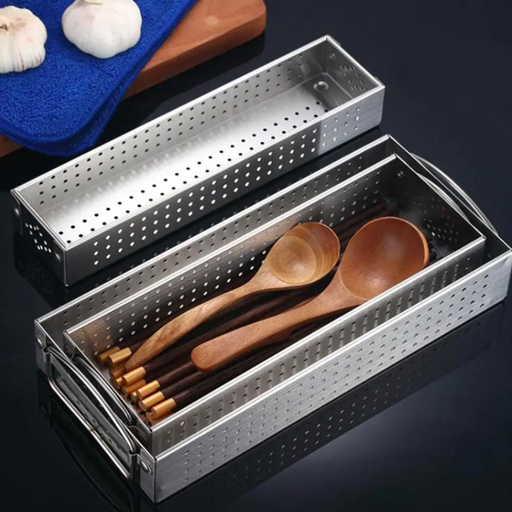Fork Storage Frame Hollow Out Quick Drainage Metal Stainless Wire Tableware Storage Box Washable Cutlery Basket