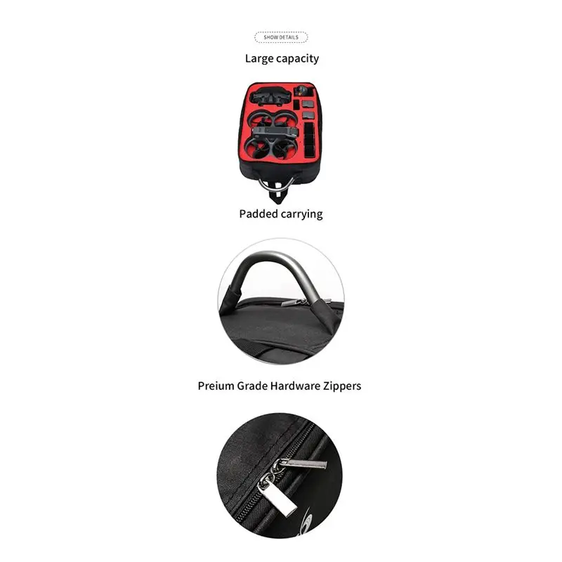 Compartiment principal du sac de rangement DJI Avata 2 avec mousse sur mesure pour drone et accessoires.
