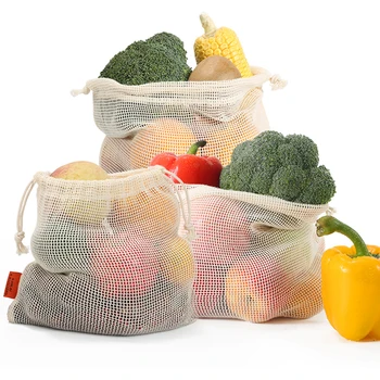 Reusable Cotton Mesh Produce Bags with Drawstring Organic Cotton Durable Washable with Grocery Shopping Bags Produce Mesh Bags 1