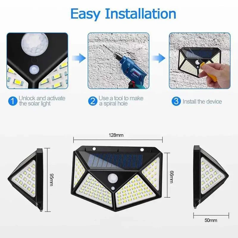 LED Solar Outdoor Wall Lamp, Household Induction Lamp, Courtyard Lamp, Four Sided Luminous Waterproof Wiring Free Lighting Lamp
