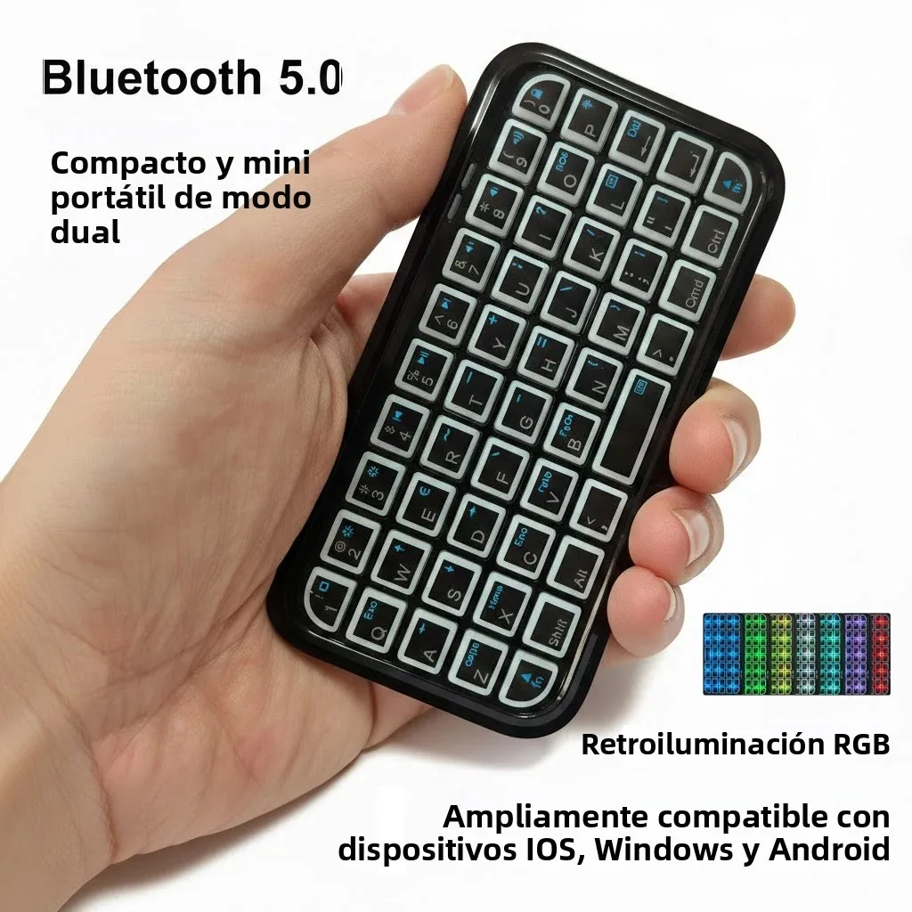 Mini Teclado Recargable Tipo-C de Modo Dual (Bluetooth + Cableado) con Retroiluminación RGB, Portátil de Bolsillo, 49 Teclas para Tablets y Smartphones