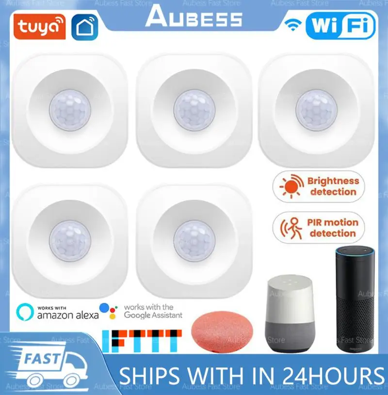 AUBESS Tuya WiFi Motion PIR Sensor Detector Alarm Smart Life APP Wireless Home Security System Human Body Movement Detect