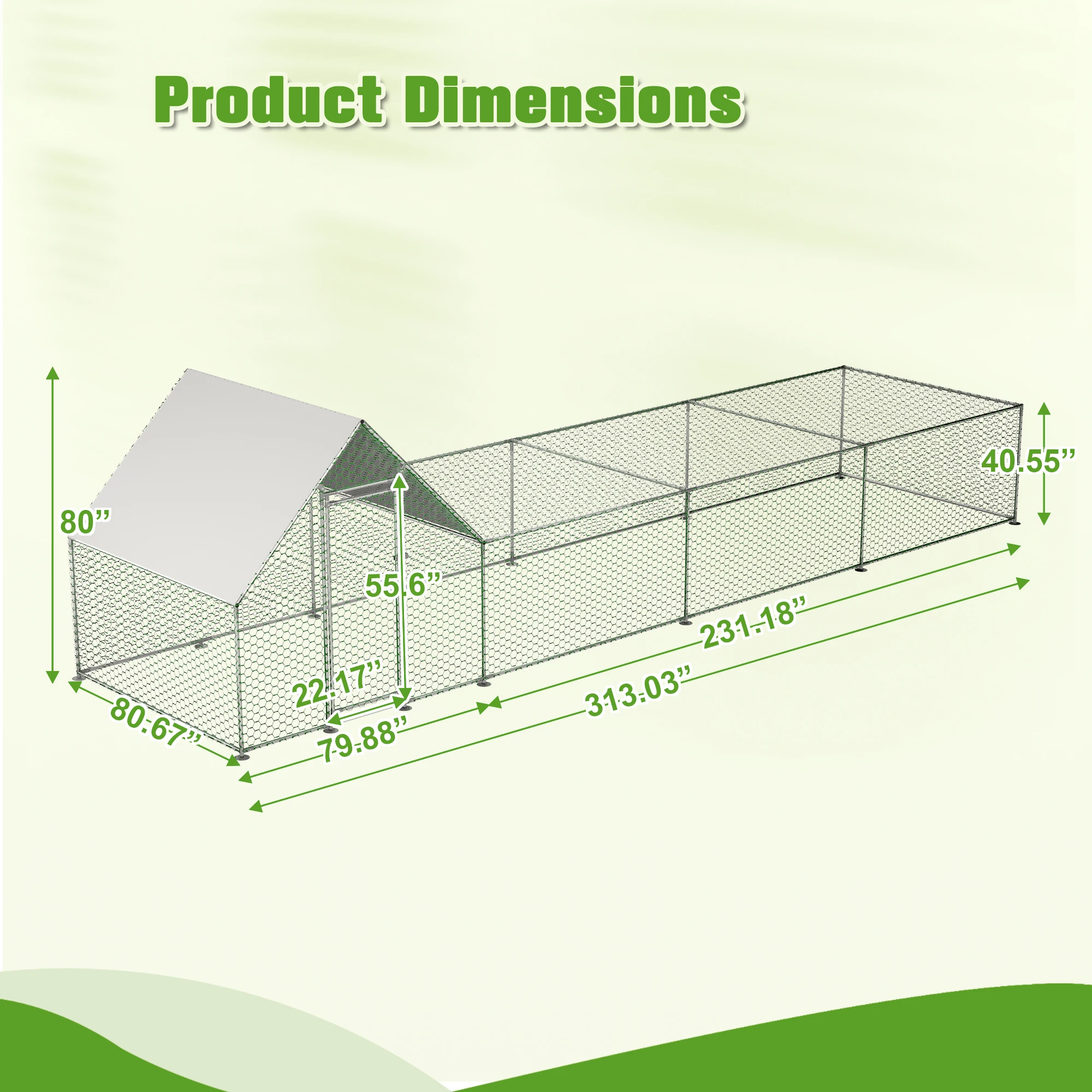 Large Metal Chicken Coop Walk-in Chicken Run Galvanized Wire Poultry Hen Pen Cage chicken coop door