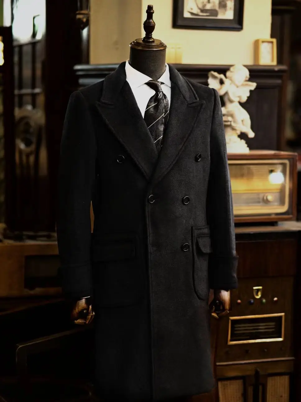 Autumn and winter men's woolen coat casual and fashionable double breasted long