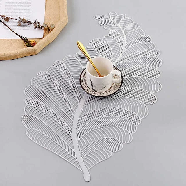 Home Decor PVC Leaf Hollow Oil Water Resistant Nordic Non-slip Kitchen Placemat Coaster Insulation Pad Dish Coffee Table Mat