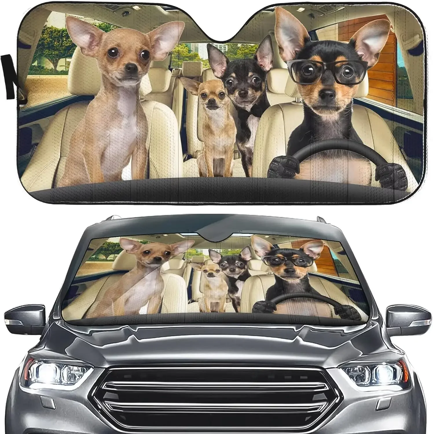 

Chihuahua Dog Driver Animal Car Windshield Sun Shade Chihuahua Lover Front Window Sunshade Cover Auto Windshield Visor Shade