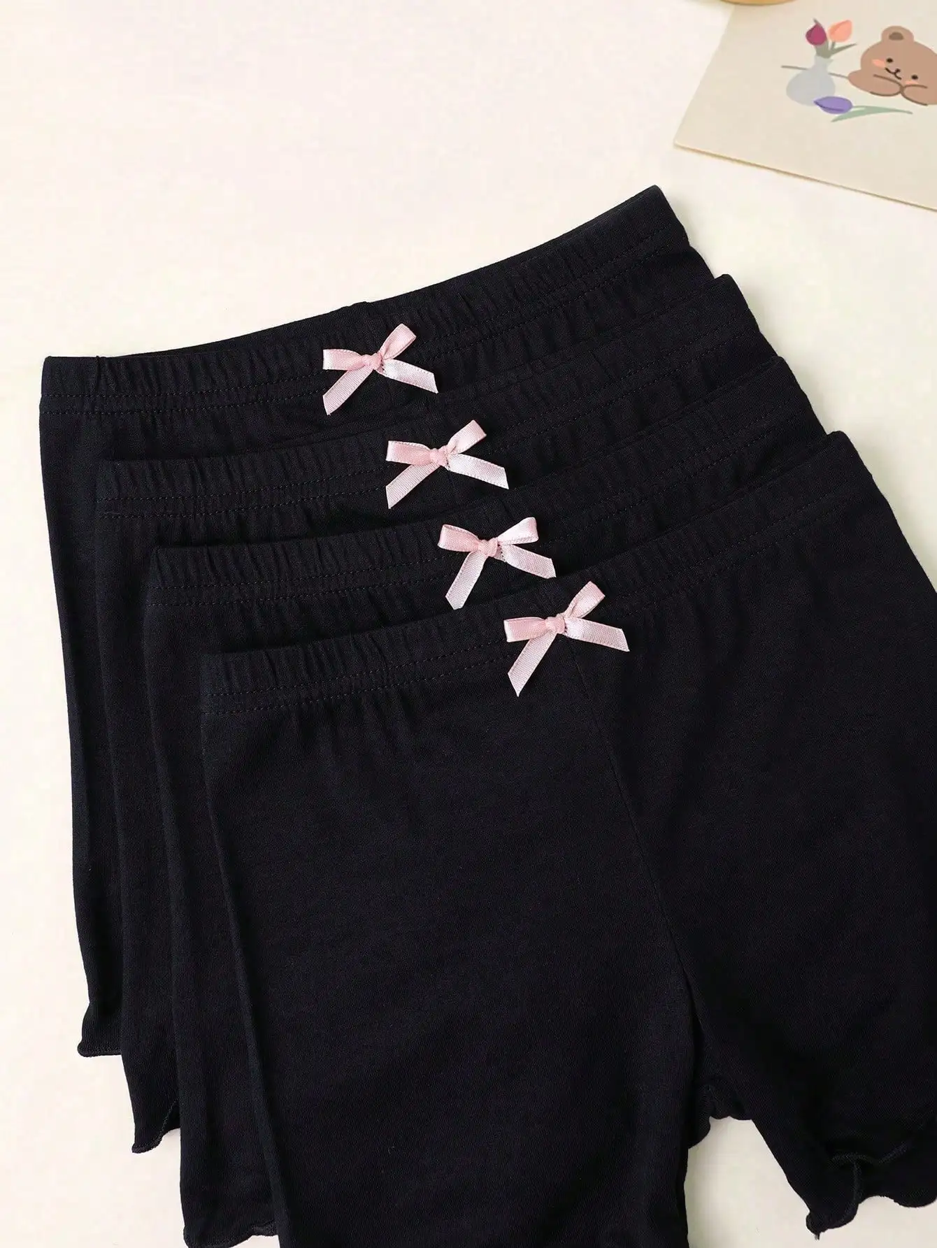 4Pcs 소녀 안전 반바지 보우 프릴 밑단 어린이 95% 폴리에스테르 5% 스판덱스 탄성 눈부심 방지 속옷 베이스 레이어 반바지 2-11Y