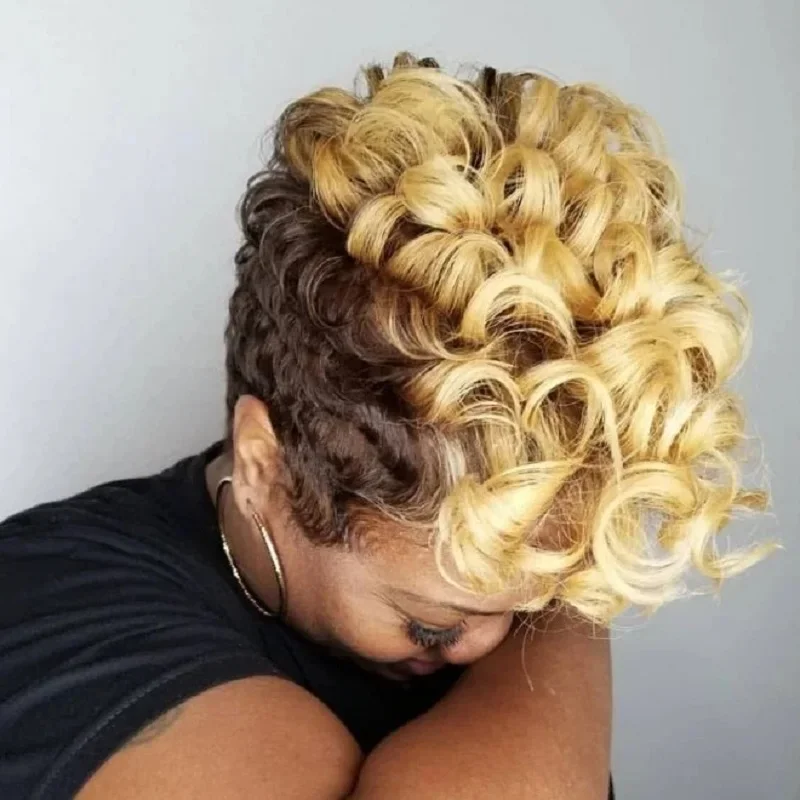 

Personalized Fashion Wig Female Afro Kinky Curly Wig Synthetic Fiber Curly Wigs for Black Women Blonde To Brown Ombre Hair