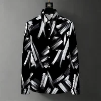 Nouvelle chemise homme 2026 à manches longues, motif peinture à l'encre et graffiti, infroissable, décontractée, polyvalente, pour le bureau et les trajets quotidiens 2