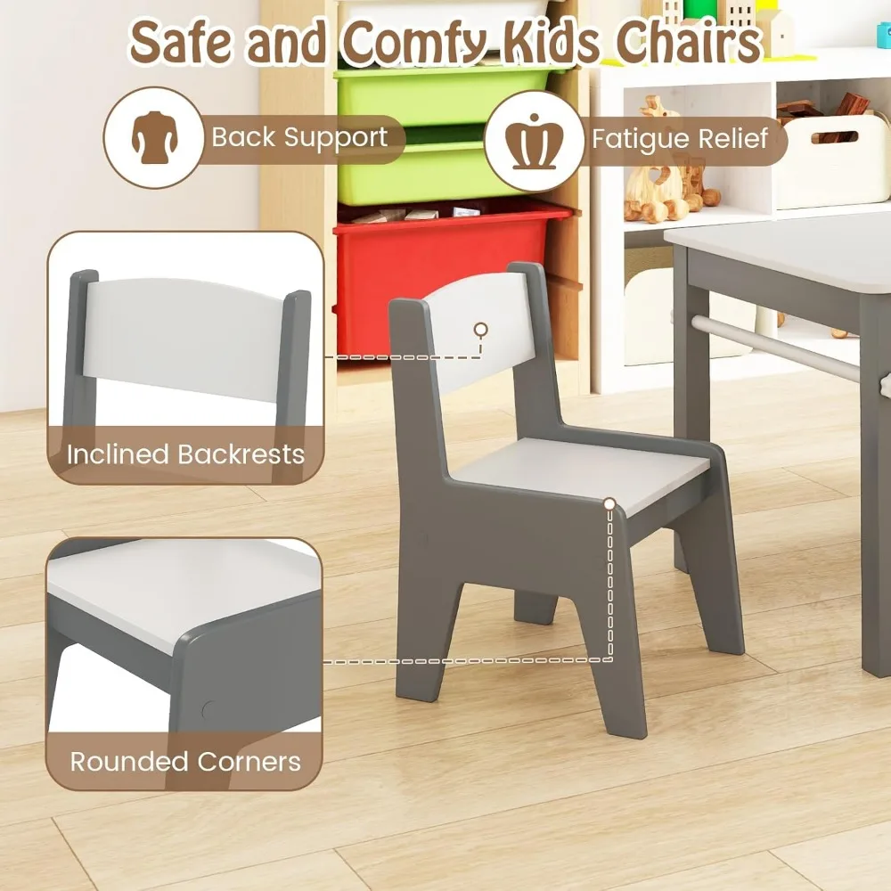 Kids Table and Chairs,3 in 1 Wooden Art Drawing Table with 2 Chairs,4 Fabric Bins,Table and Chair Set for Children Playroom 4