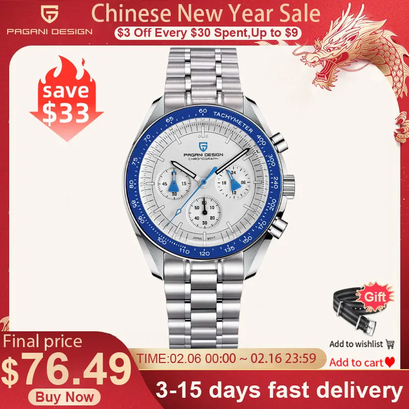 Pagani Design Orologi Da Uomo Blue Aerospace Moon Quartz Watch For Men Speed Sport Chronograph Ar Sapphire Crystal 2024 Nuovo Orologio