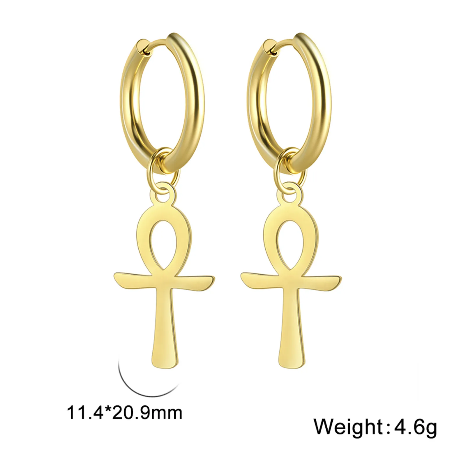 Orecchini Pendenti In Acciaio Inox Con Croce Ankh E Occhio Di Horus, Simboli Egiziani, Amuleto, Colore Oro O Argento, Con Sacchetto Regalo