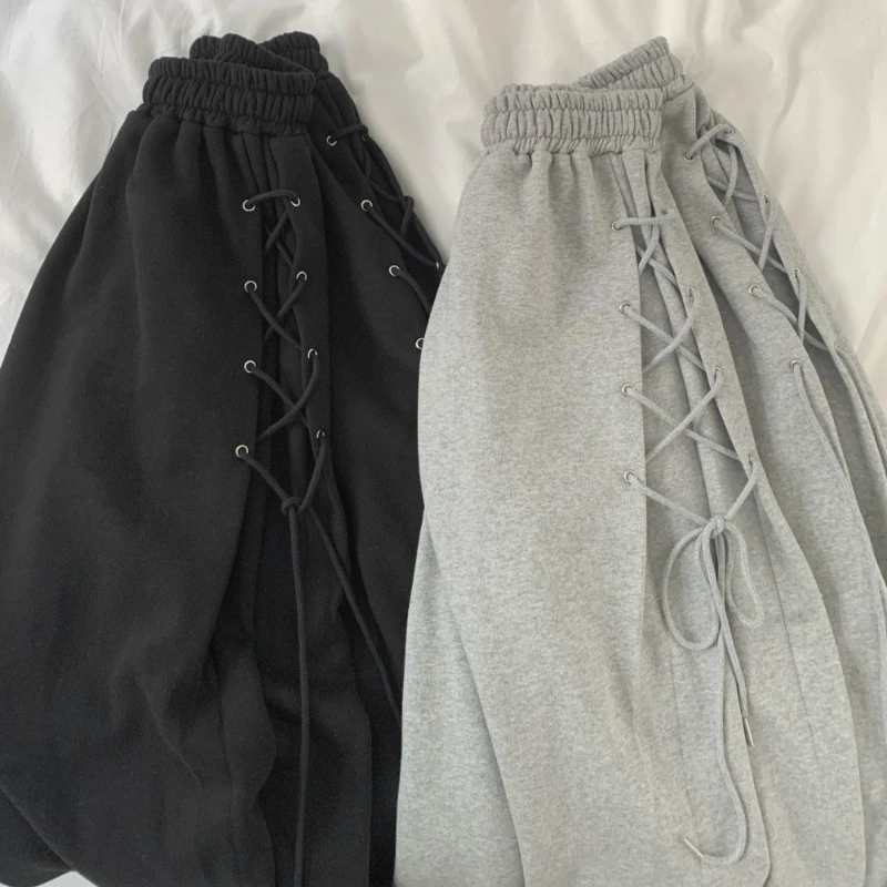 Y2K Side Eyelet Sweatpants Lace Up Drawstring Pants Streetwear Women Korean Pop Clothes Trend Harajuku Classic Baggy Trousers 3