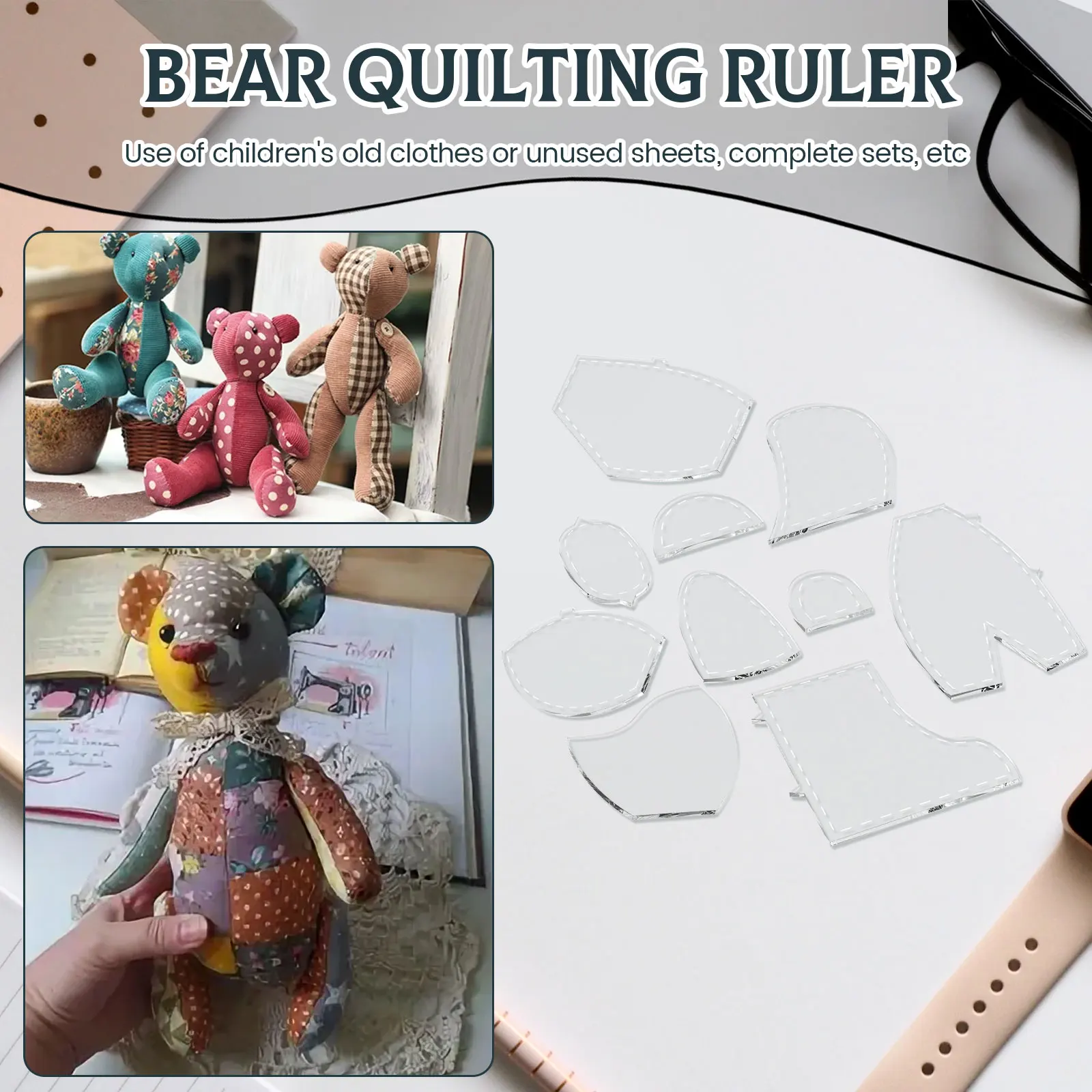10Pc Memory Bear Template Ruler Set 10/12/15In Acrylic Memory Bear Pattern Template Sewing Quilting Ruler