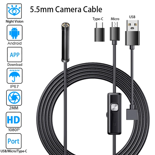 3IN1 Type c Micro USB Endoscope Camera 5.5MM 7MM Adjustable 6LEDs Car  Inspection Borescope Waterproof Endoscope For Phone AN98 - AliExpress