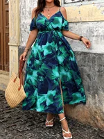 Plus Size Women's Summer Casual Vacation Dress Luxury Floral Print Off the Shoulder Slip Dresses Curve Clothing - Image 3