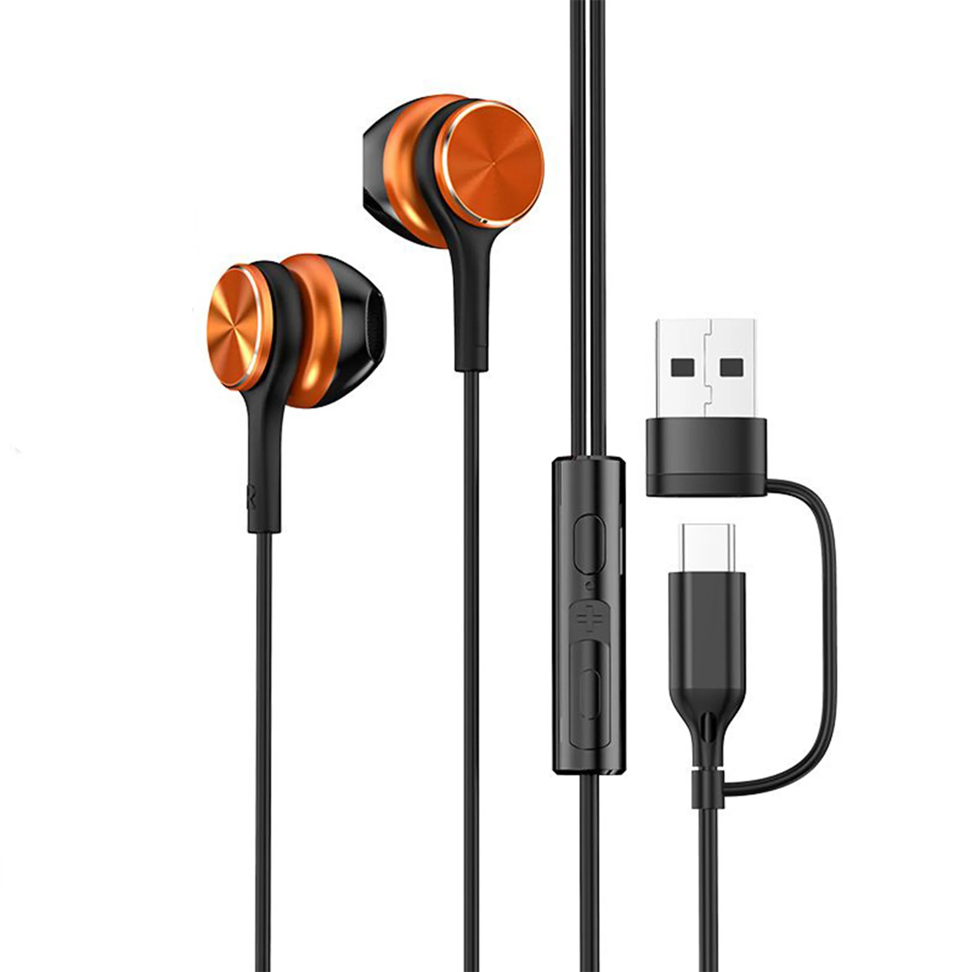USB Type C HiFi Stereo Wired Headphones with HD Mic & Volume Control