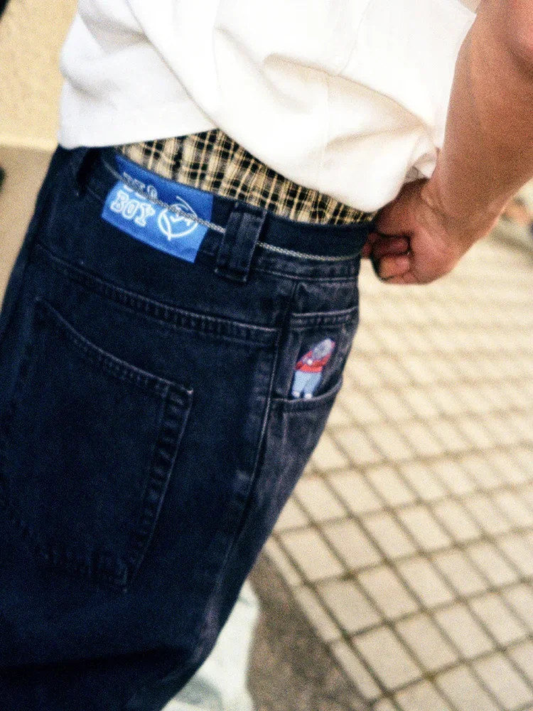 Polar Skate Co Big Boy Trendy Embroidered Pattern Jeans Men's Loose Straight Leg Dad Pants Wide Leg Skateboard Jeans