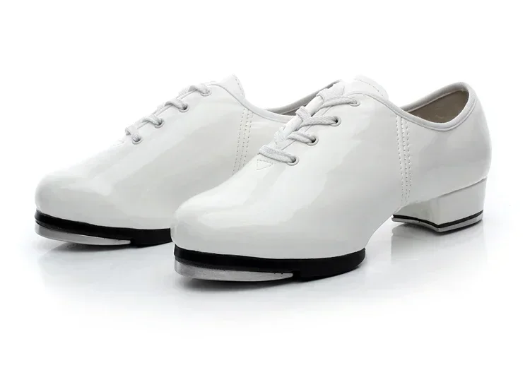 Free Return Hot Sale Shiny Leather Tap Shoes for Children Men Women Lace Up Size EU26-EU46 Aluminum Taps Jazz Clogging Shoes 5