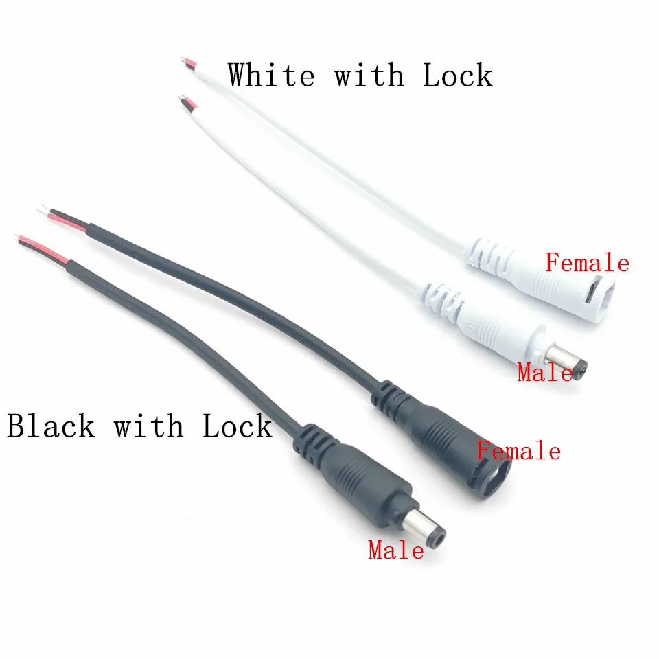 어댑터 DC 커넥터 5.5*2.1mm 흰색 남성/여성 커넥터 5-24V DC 전원 플러그 커넥터 코드 케이블, 흰색/검정색 잠금 장치