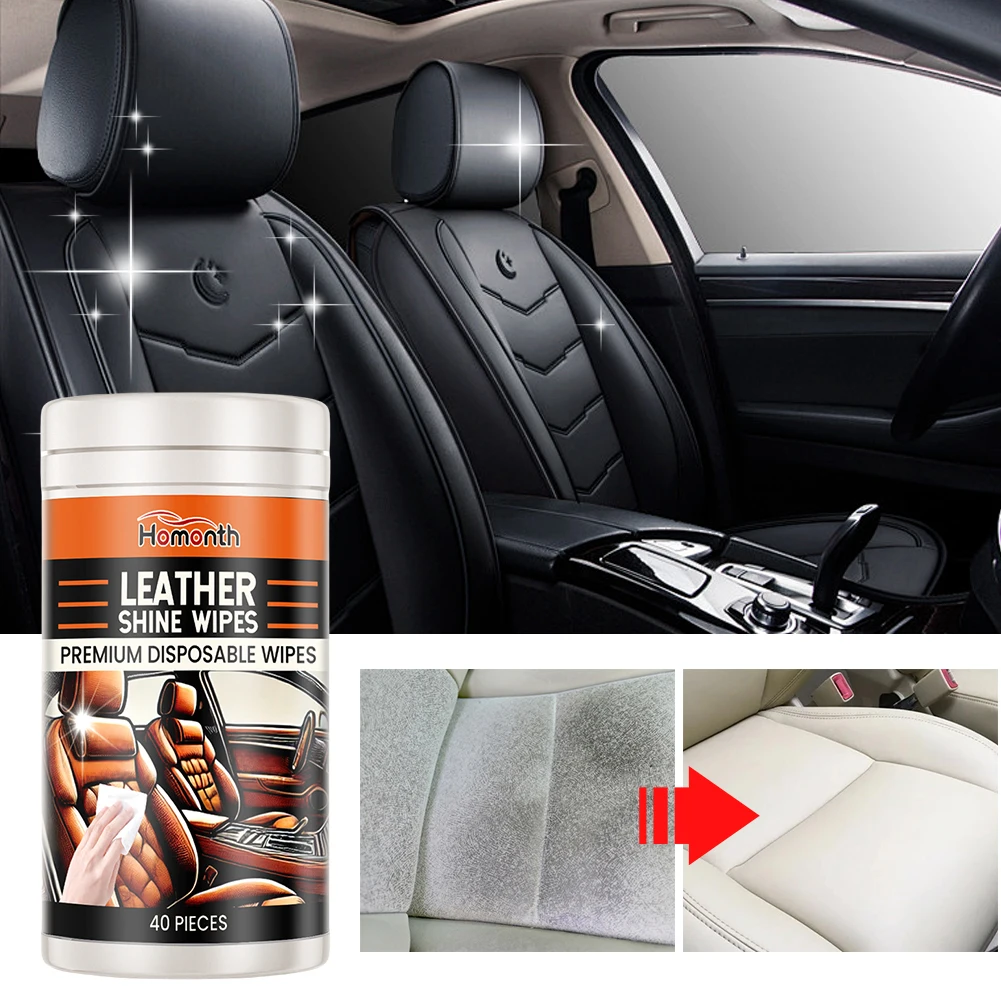 40Pcs Disposable Car Leather Wipes Conditioning Wipes Leather Cleaner & Conditioner Dashboard Console Dust Remover