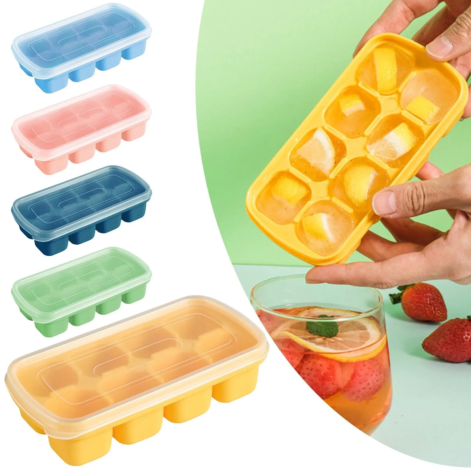 1pc Yellow Ice Cube Tray With Easy-release Ice Box And Round Cylinder Ice  Cup, Home Use