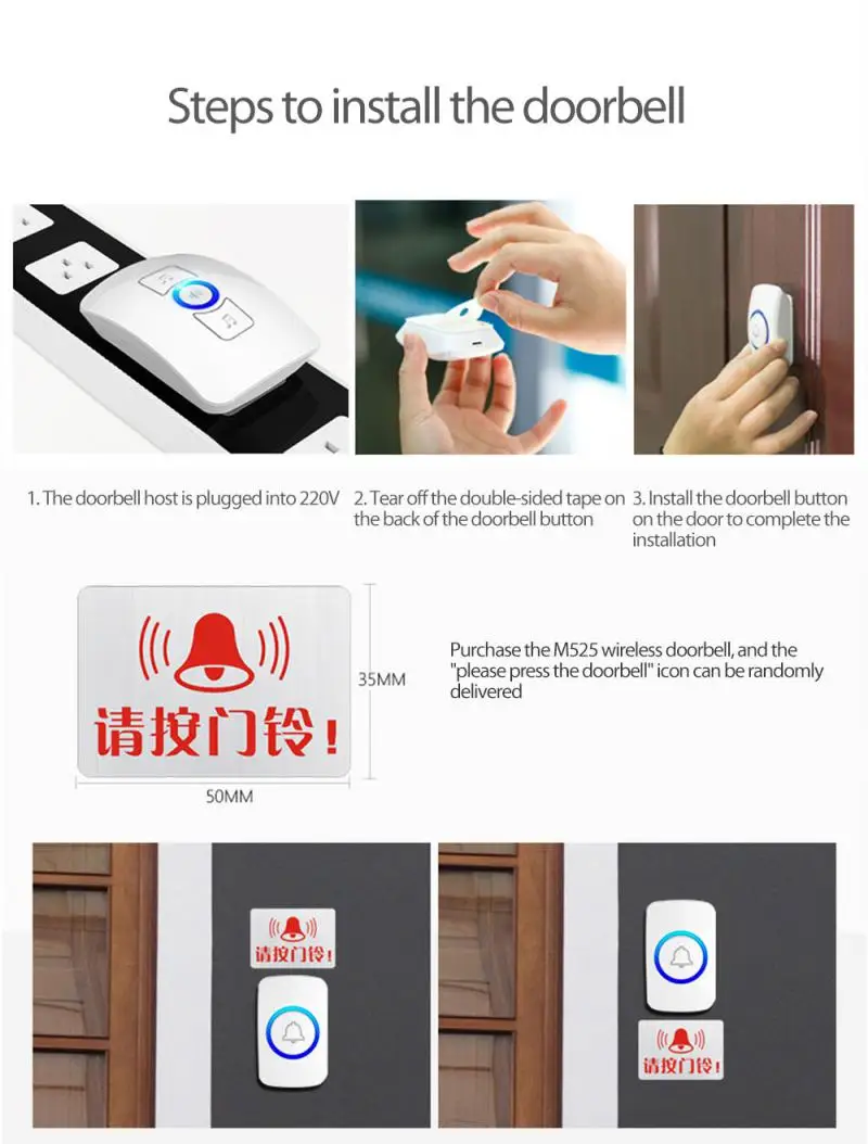 New Home Wireless Doorbell Waterproof Self Powered Button Smart Door Bell Sets Home Welcome Friend Outdoor House Chimes Receiver intercom audio