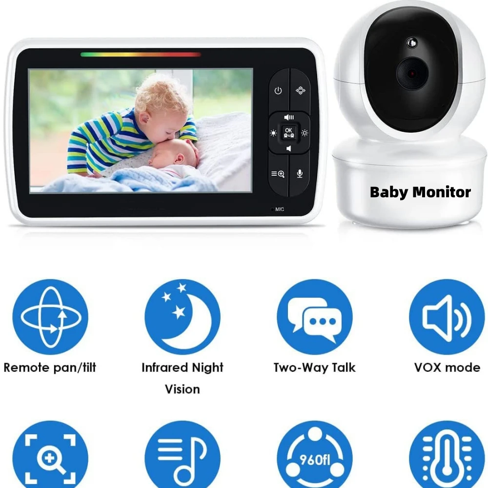 5 inch HD Video Baby Monitor With Camera And Audio 1200mah Battery 2.4GHz Wireless Intercom Audio Temperature Sensor Lullaby - Image 5