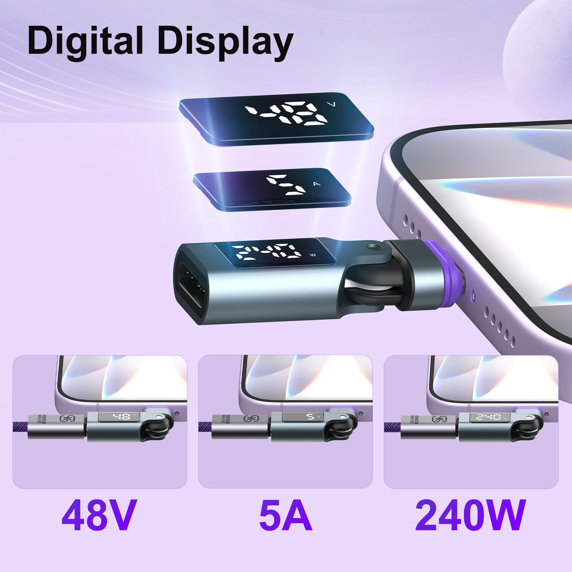 마그네틱 USB C to C 어댑터 240W PD 고속 충전 480Mbps 데이터 전송 180 ° 아이폰 17용 회전식 스위블 커넥터