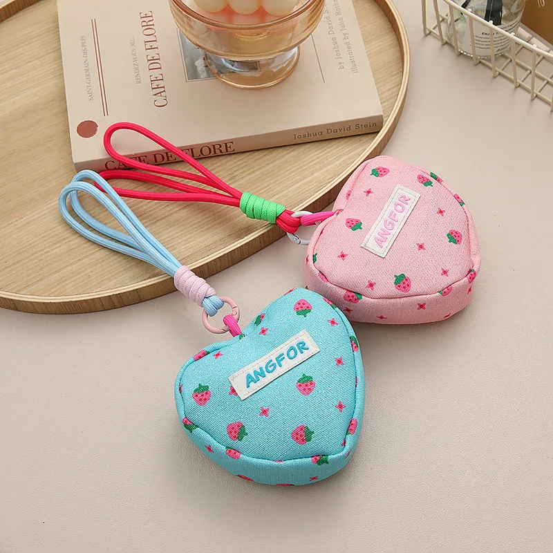 Pink Strawberry Heart-Shaped Coin Purse Fashion Women'S Wallet Cute Mini Wristlet Bag Handbag Pendant Gift For Girl Women