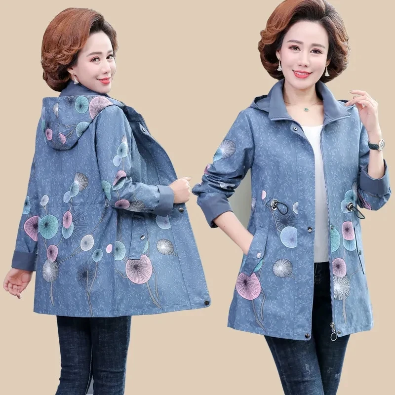 

Тренчкот женский с капюшоном, модная ветровка с завышенной талией, верхняя одежда с принтом, большие размеры, весна-осень 2023