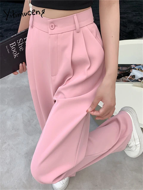 Yitimuceng Prink Suits Pants for Women 2023 New High Waisted Korean Fashion  Wide Leg Pants Ladies Full Length Casual Y2k Pants - AliExpress