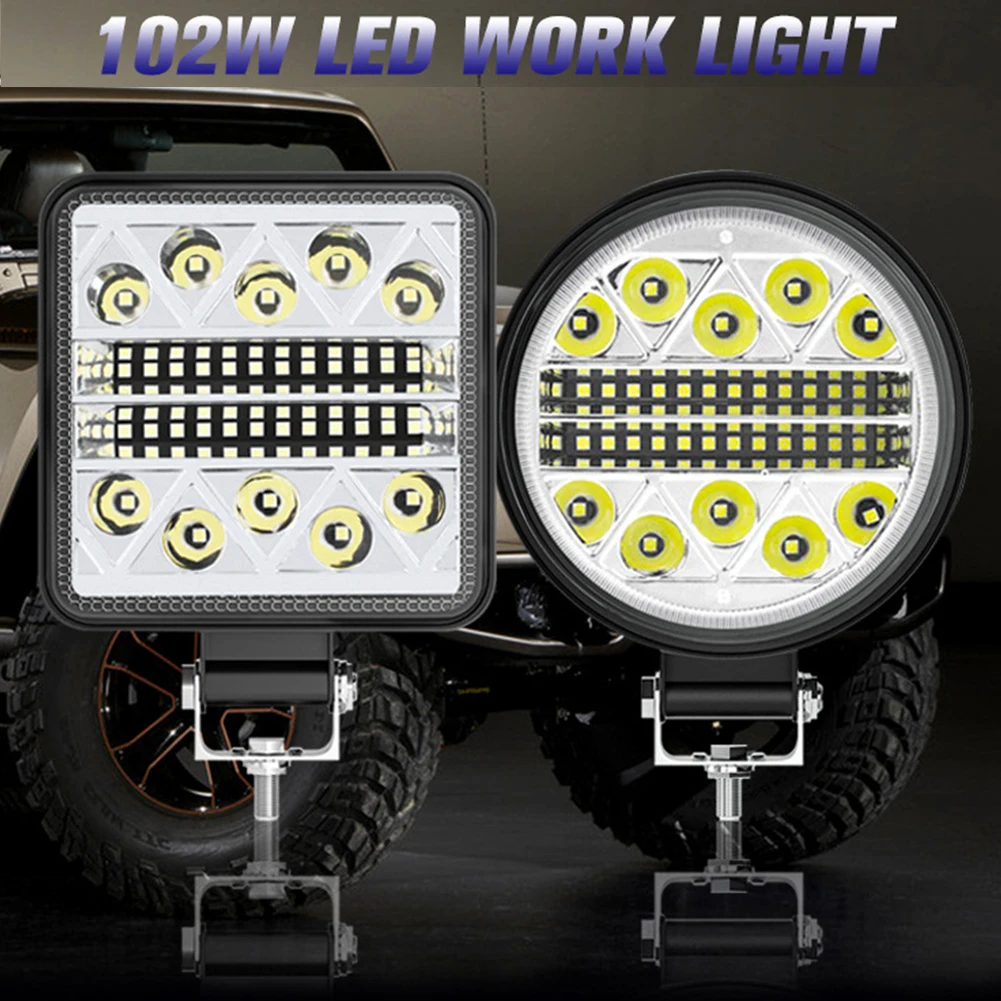 102W 자동차 34SMD LED 스포트라이트 작업 라이트 바, 트랙터 SUV 트럭 운전 안개 램프 3030 헤드 라이트용, 1 개