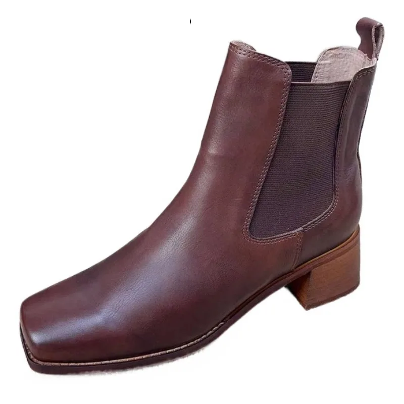 

Ботильоны женские демисезонные из натуральной коровьей кожи с квадратным носком, на массивном каблуке 4 см