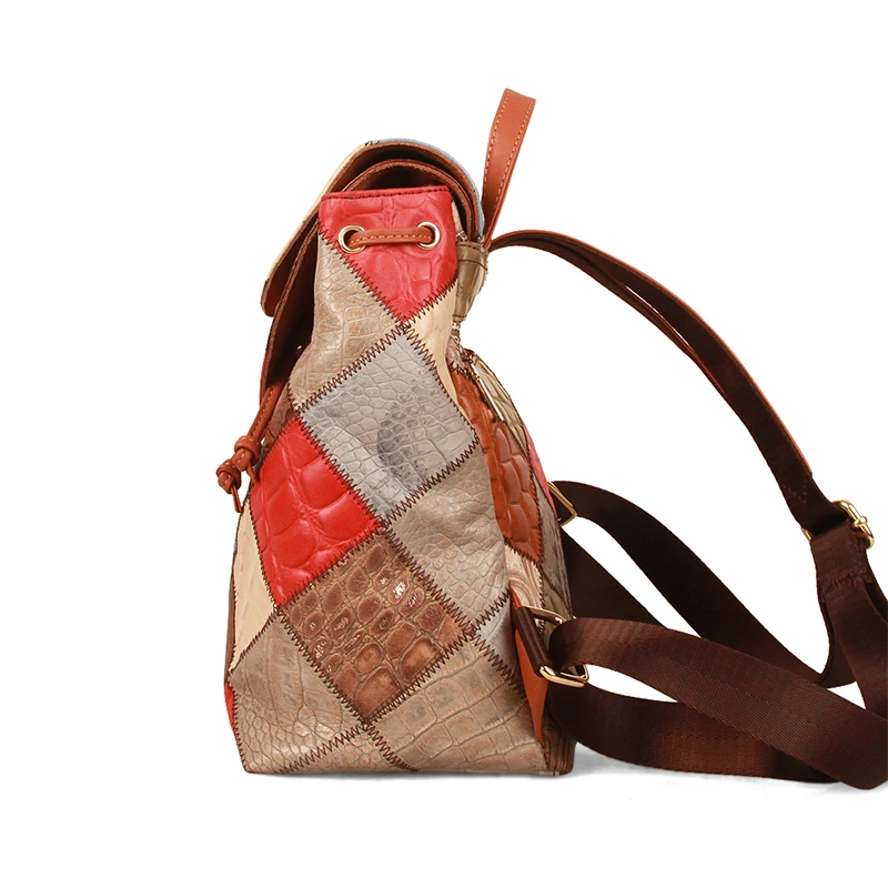 Backpack for Women Natural Cowhide Knapsack Women Girls Designer Travel Patchwork Female Backpacks For School Laptop Women Purse