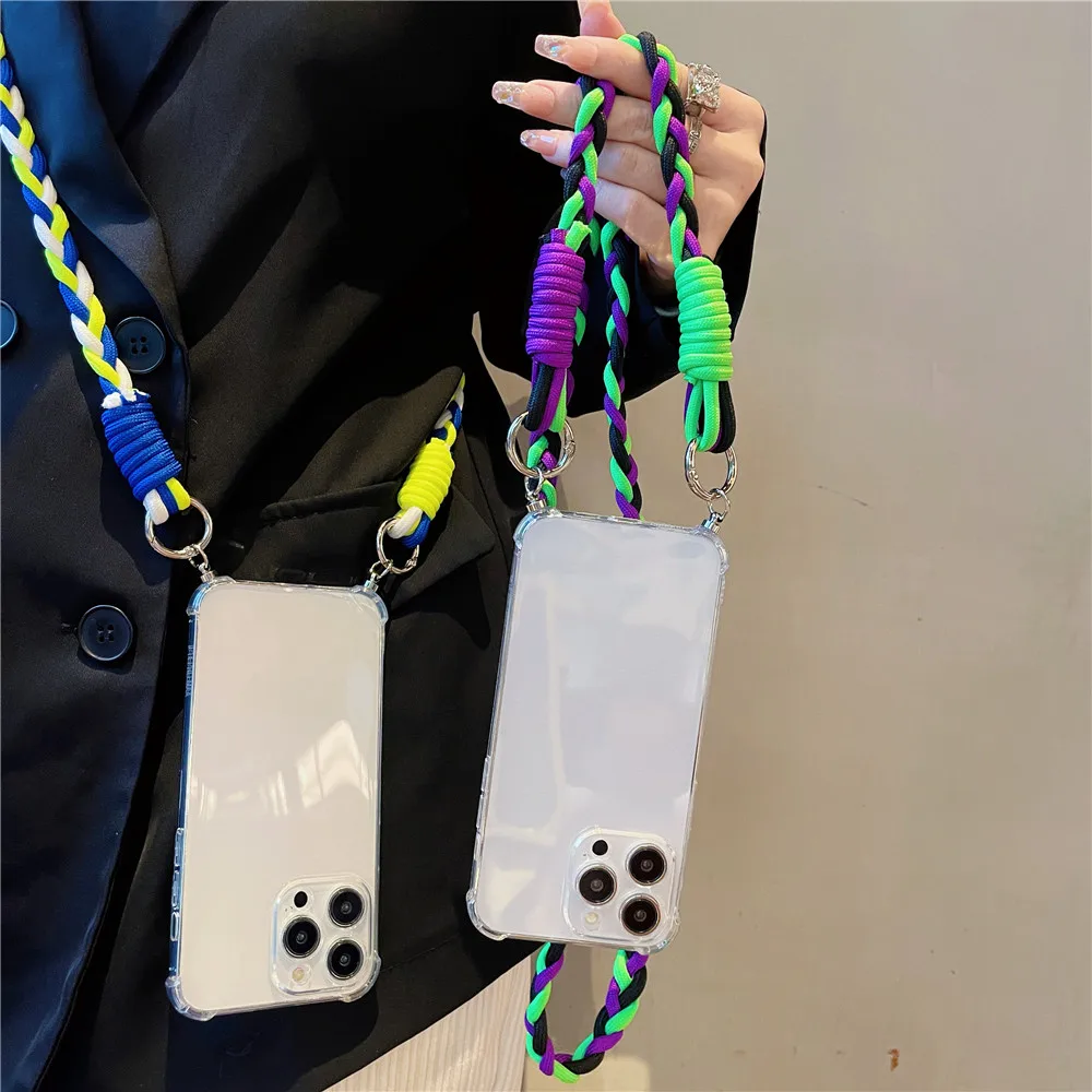 Color Crossbody Lanyard Armor Shockproof Clear Case fr Samsung Galaxy S23 Note 10 Plus Lite 20 Ultra 8 9 A81 M60S A91_voghion.com